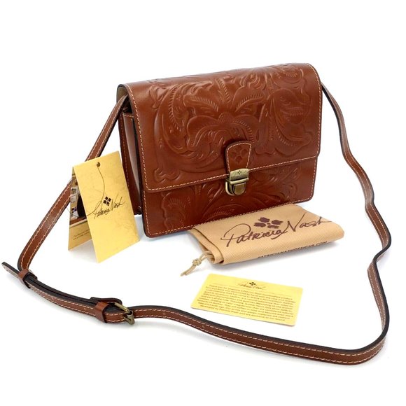 Patricia Nash Locri Tooled Leather Crossbody Florence Brown P89407 NWT $169 - Picture 2 of 6